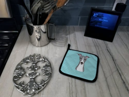 Carolines Treasures BB1174PTHD Checkerboard Blue Italian Greyhound Pair of Pot Perspective: top