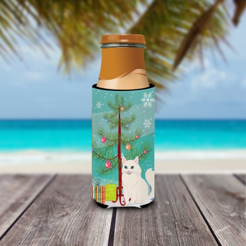 Turkish Angora Cat Merry Christmas Tree Ultra Hugger for slim cans Perspective: top