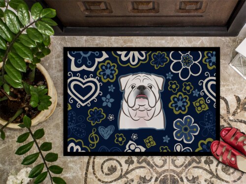Carolines Treasures BB5071MAT Blue Flowers White English Bulldog Doormat 18x27 18Hx27W Pick n Save