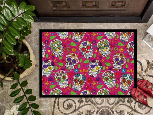 Carolines Treasures BB5115JMAT Day of the Dead Pink Doormat 24x36 Perspective: top