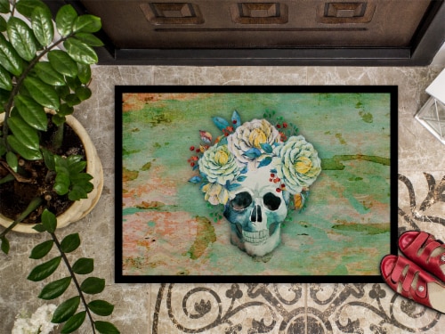 Carolines Treasures BB5124JMAT Day of the Dead Skull with Flowers Doormat 24x36 Perspective: top