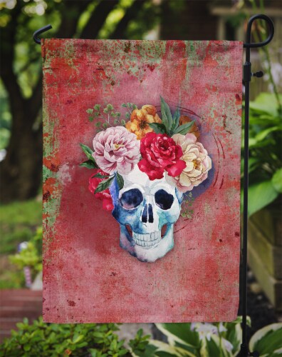 Carolines Treasures BB5130GF Day of the Dead Red Flowers Skull Garden Flag Perspective: top