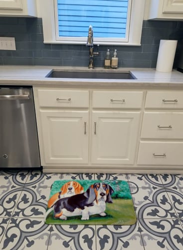 Basset Hound Double Trouble Machine Washable Memory Foam Mat Perspective: top