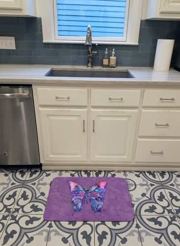Carolines Treasures  8860RUG Butterfly on Purple Machine Washable Memory Foam Ma Perspective: top