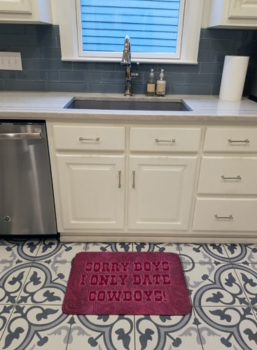 Sorry Boys I only date cowboys in pink Machine Washable Memory Foam Mat Perspective: top