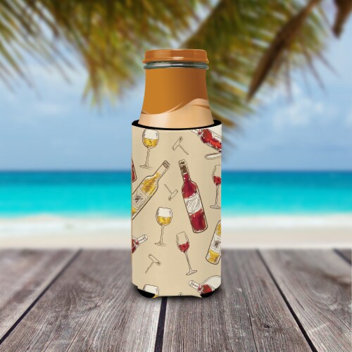 Carolines Treasures BB5196MUK Red and White Wine Ultra Hugger for slim cans Perspective: top
