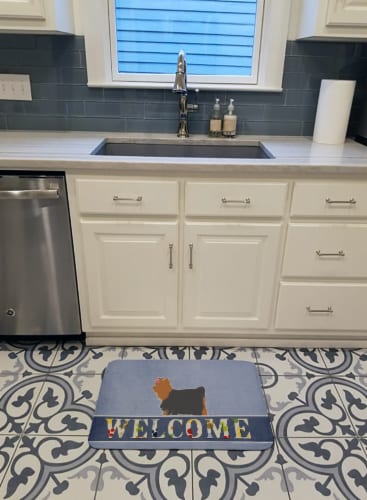 Yorkshire Terrier Yorkie Welcome Machine Washable Memory Foam Mat Perspective: top