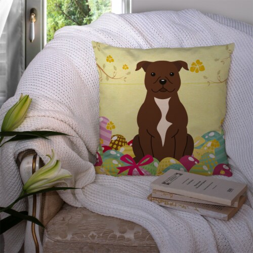 Easter Eggs Staffordshire Bull Terrier Chocolate Fabric Decorative Pillow Perspective: top