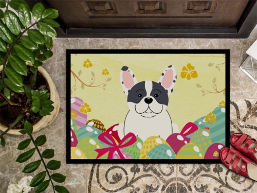 Easter Eggs French Bulldog Piebald Indoor or Outdoor Mat 24x36 Perspective: top