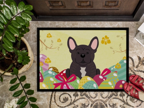 Easter Eggs French Bulldog Brindle Indoor or Outdoor Mat 18x27 Perspective: top