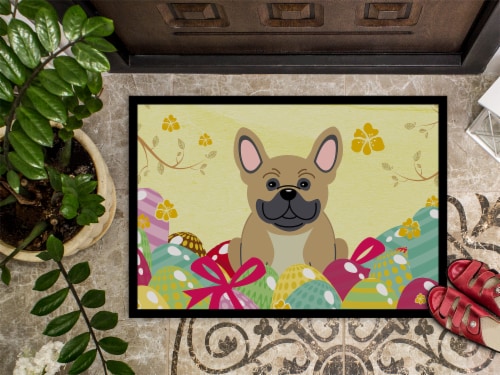 Easter Eggs French Bulldog Cream Indoor or Outdoor Mat 18x27 Perspective: top