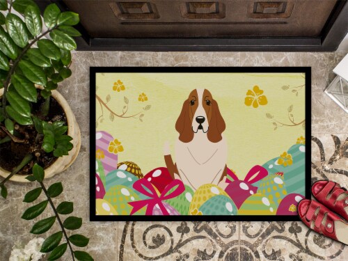 Carolines Treasures  BB6021MAT Easter Eggs Basset Hound Indoor or Outdoor Mat 18 Perspective: top