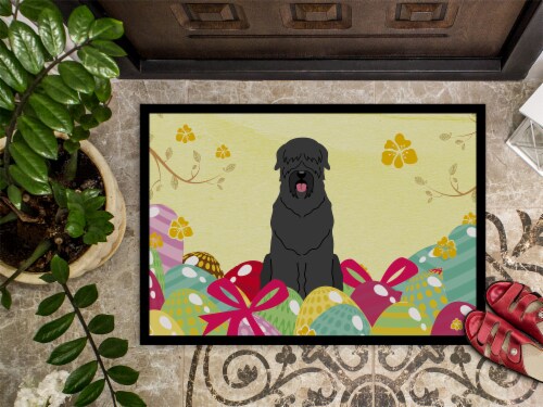 Easter Eggs Black Russian Terrier Indoor or Outdoor Mat 18x27 Perspective: top
