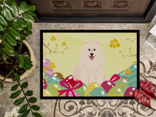 Carolines Treasures BB6030MAT Easter Eggs Samoyed Doormat 18x27 Perspective: top