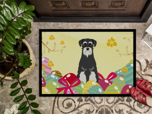 Easter Eggs Standard Schnauzer Salt and Pepper Doormat 18x27 Perspective: top