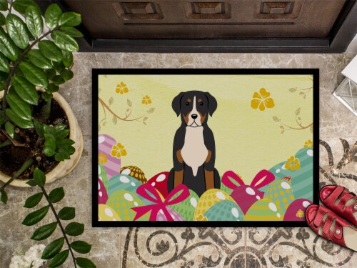 Easter Eggs Greater Swiss Mountain Dog Indoor or Outdoor Mat 18x27 Perspective: top
