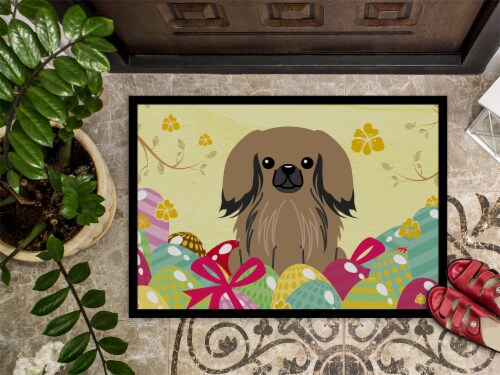 Carolines Treasures BB6102MAT Easter Eggs Pekingese Tan Doormat 18x27 Perspective: top