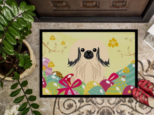 Carolines Treasures BB6106MAT Easter Eggs Pekingese Cream Doormat 18x27 Perspective: top
