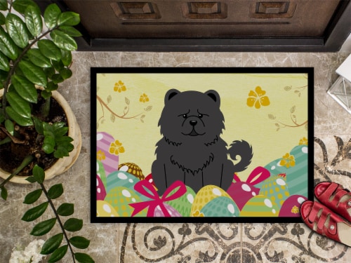 Carolines Treasures BB6143MAT Easter Eggs Chow Chow Black Doormat 18x27 Perspective: top