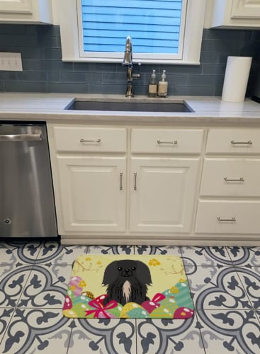 Easter Eggs Pekingese Black Machine Washable Memory Foam Mat Perspective: top