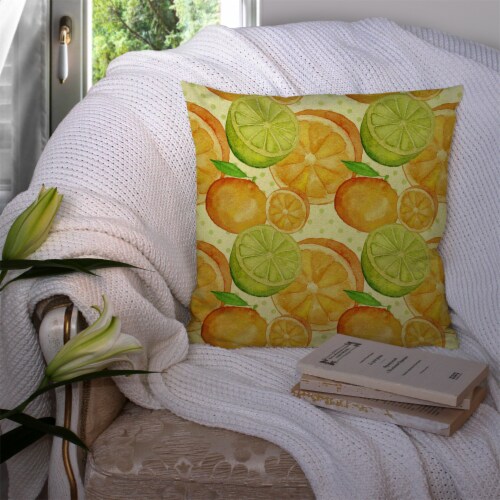 Watercolor Limes and Oranges Citrus Fabric Decorative Pillow Perspective: top