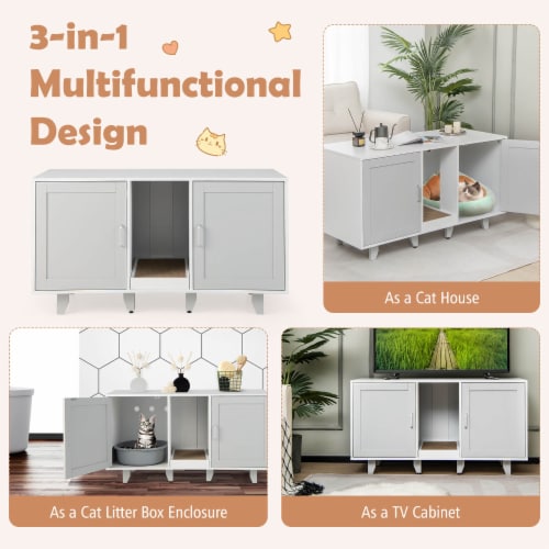 Slickblue 2-Door Cat Litter Box Enclosure with Winding Entry and Scratching Board Perspective: top