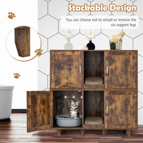 Slickblue 2-Door Cat Litter Box Enclosure with Winding Entry and Scratching Board Perspective: top