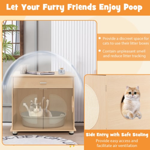 Slickblue Cat Litter Box Enclosure with Sisal Scratching Doors and Storage Perspective: top