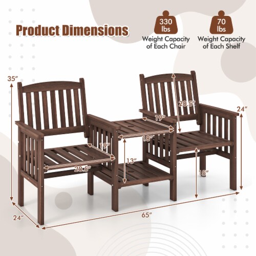 Slickblue Outdoor Fir Wood Loveseat with 2-Tier Side Table and 1.96 Umbrella Hole Perspective: top