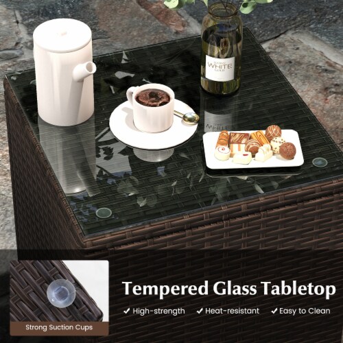 Slickblue 3 Piece Patio Conversation Set Cushioned Seats Glass Top Table for Outdoors Perspective: top