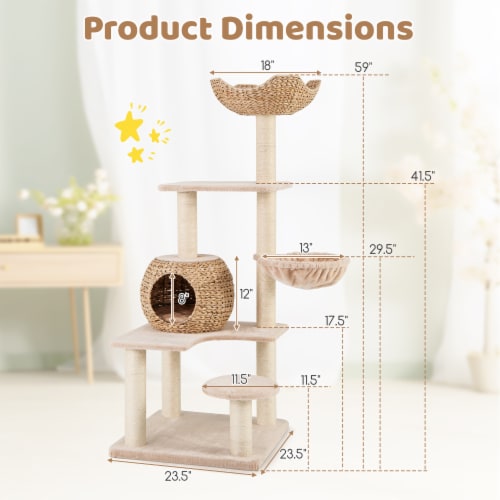 Slickblue 5-Layer Climbing Cat Tree with Sisal Scratching Posts and Washable Cushions Perspective: top