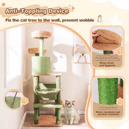 Slickblue Multi-level Cactus Cat Tree with Scratching Posts Ladder Double Condos and Toys Bed Perspective: top