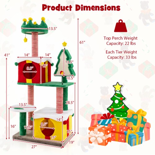 Slickblue Cute Christmas Cat Tree Cat Tower for Indoor Cats with Scratching Posts and Carpet Perspective: top
