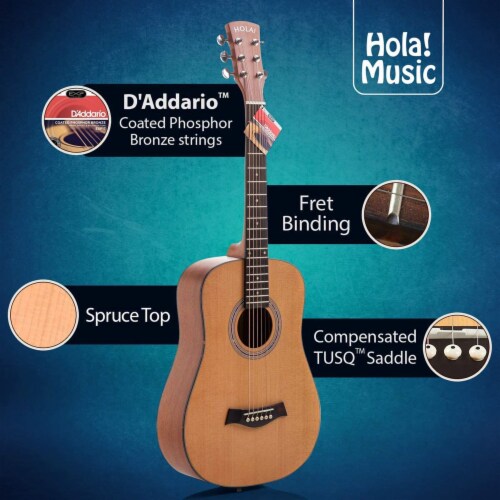 Hola! Music 36 Inch Beginner Acoustic Guitar Set for Kids Ages 8 to 12, Natural Perspective: top