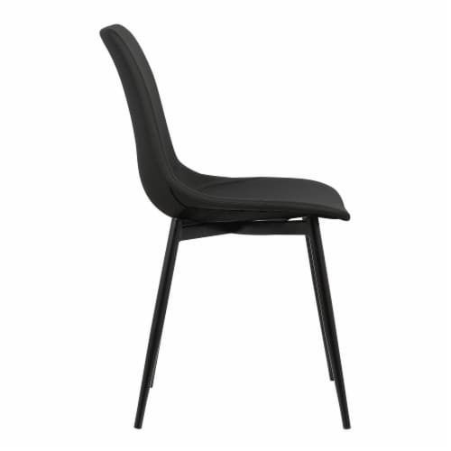 Monte Contemporary Dining Chair in Black Faux Leather with Black Powder Coated Metal Legs Perspective: top
