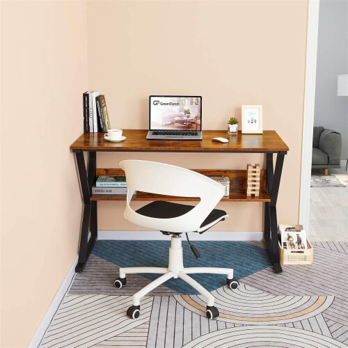GreenForest Computer Desk with Bookshelf for Home Office Rustic