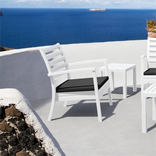 Siesta ISP004-WHI-CCH Artemis XL Outdoor Club Chair with Sunbrella Charcoal Cushion - White - Perspective: top