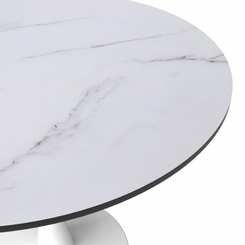 Leisuremod Bristol 31 Round Dining Table White Base with White Marbled Wood Top Perspective: top
