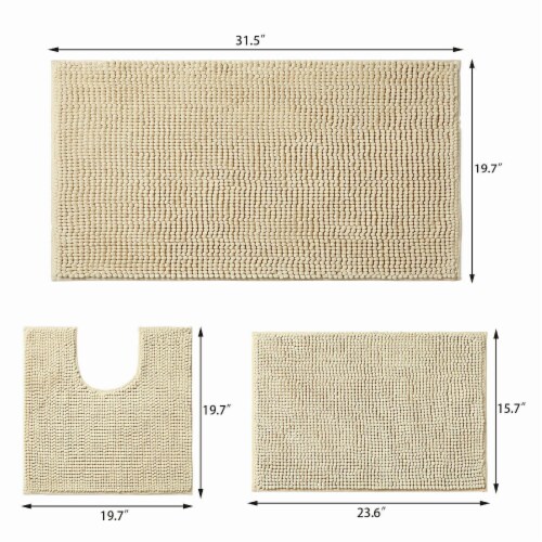 Kitcheniva Non Slip Chenille Absorbent Rug Set of 3 Camel Perspective: top