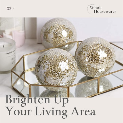 WHOLE HOUSEWARES | Glass Mosaic Orbs | Set of 3 | 4  Diameter | Black Silver Perspective: top