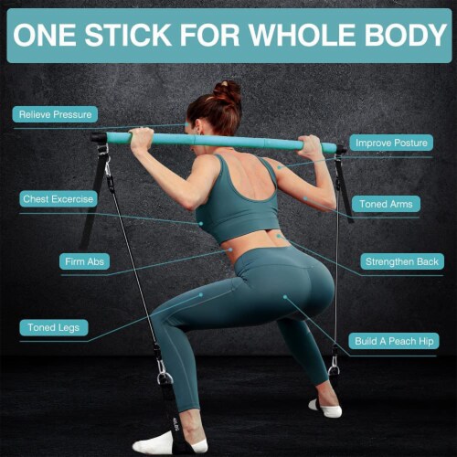 MALOOW Portable Pilates Bar w Adjustable Resistance Bands and