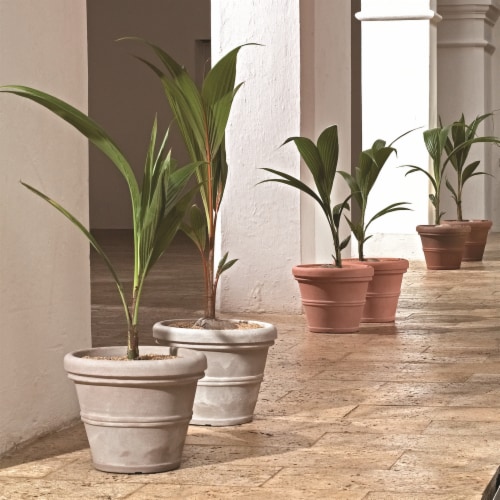 Crescent Garden Brunello Classic Rolled-Rim Plant Pot 14” (Weathered Stone) Perspective: top