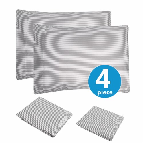 Sweet Home Collection | 4-Piece Classic Stripes Microfiber Sheets, Twin, Gray Perspective: top