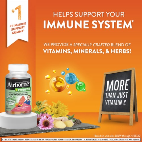 Airborne + Probiotic Assorted Fruit Flavors Immune Support Gummies Perspective: top