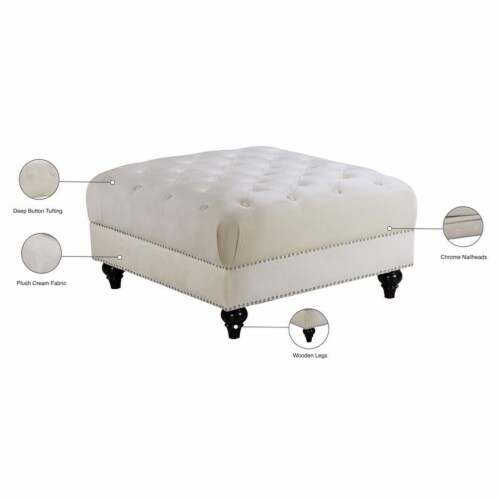 Meridian Furniture Sabrina Contemporary Velvet Ottoman in Cream 1 Foods Co