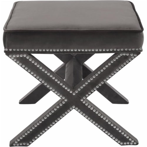 Meridian Furniture Nixon Contemporary Velvet Ottoman/Bench in Gray Perspective: top