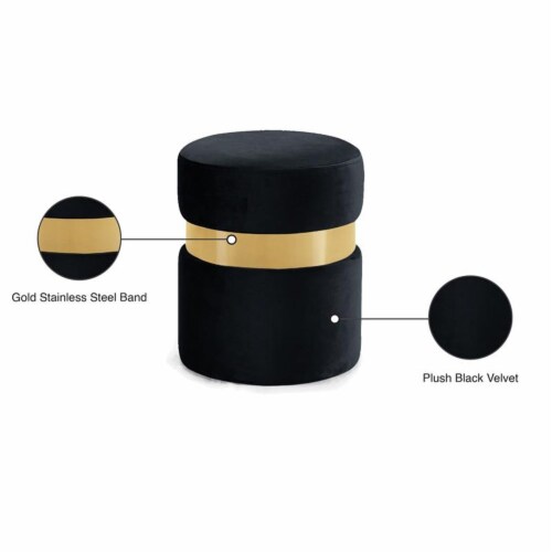 Meridian Furniture Hailey Contemporary Velvet Ottoman/Stool in Black Perspective: top