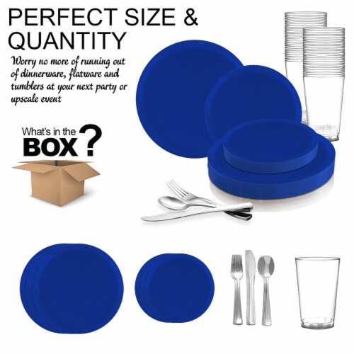 Light Blue Flat Round Disposable Plastic Wedding Value Set (60 Sets) Perspective: top