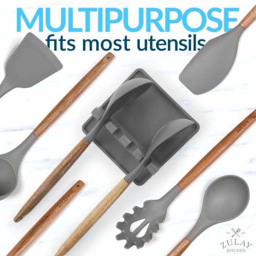 Zulay Kitchen Silicone Utensil Rest with Drip Pad - Dark Grey Perspective: top