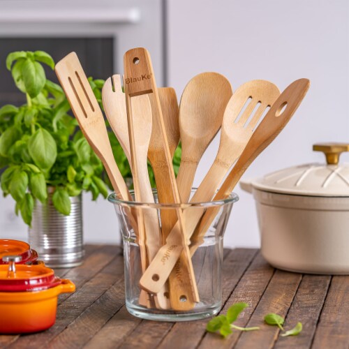 Wooden Spoons For Cooking 7-Pack - Bamboo Kitchen Utensils Set for